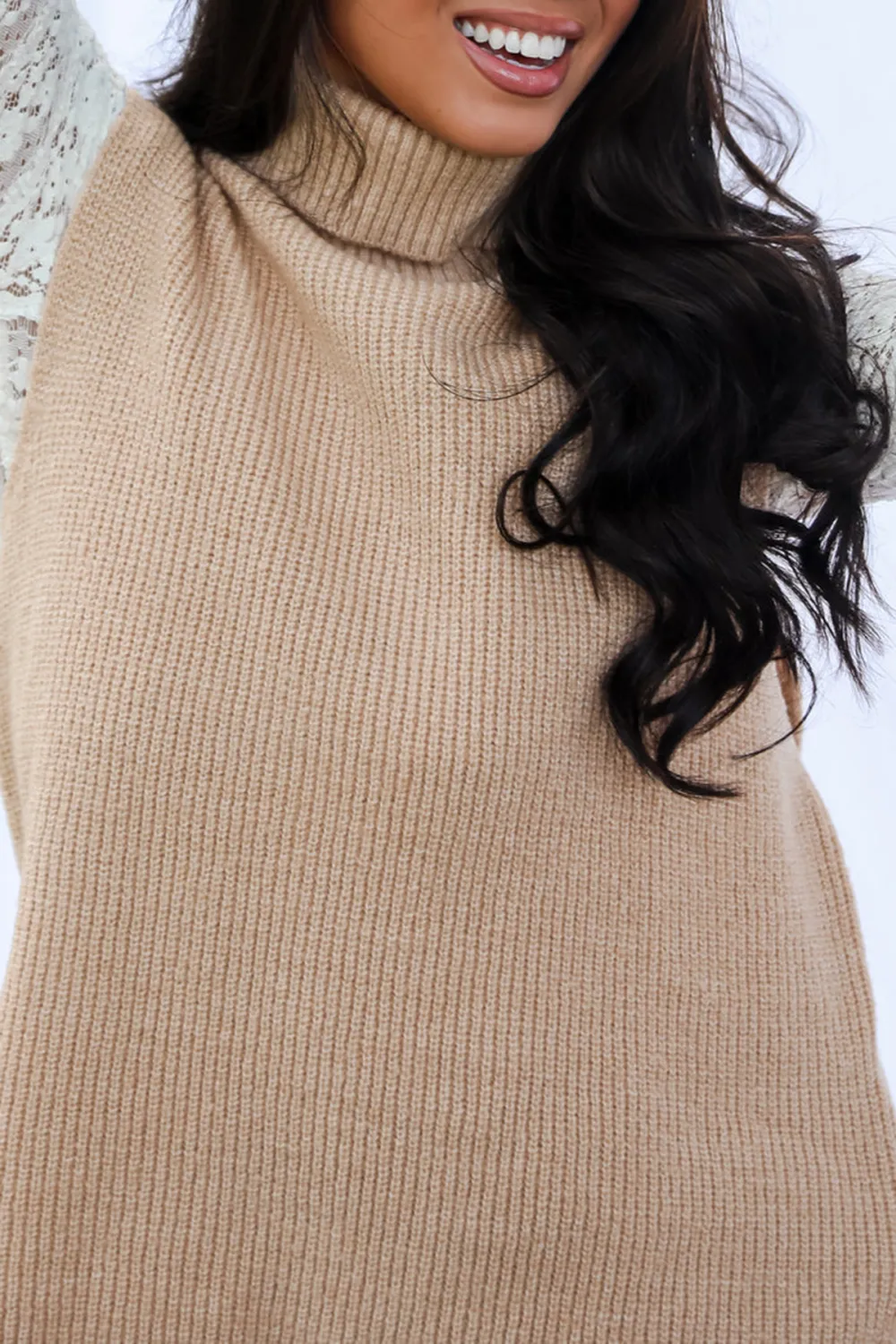 Taupe Turtleneck Sweater Top
