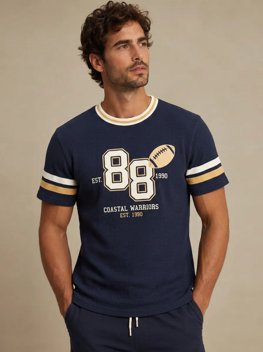 Men's American Football Coastal Warriors 88 Printed Waffle T-shirt