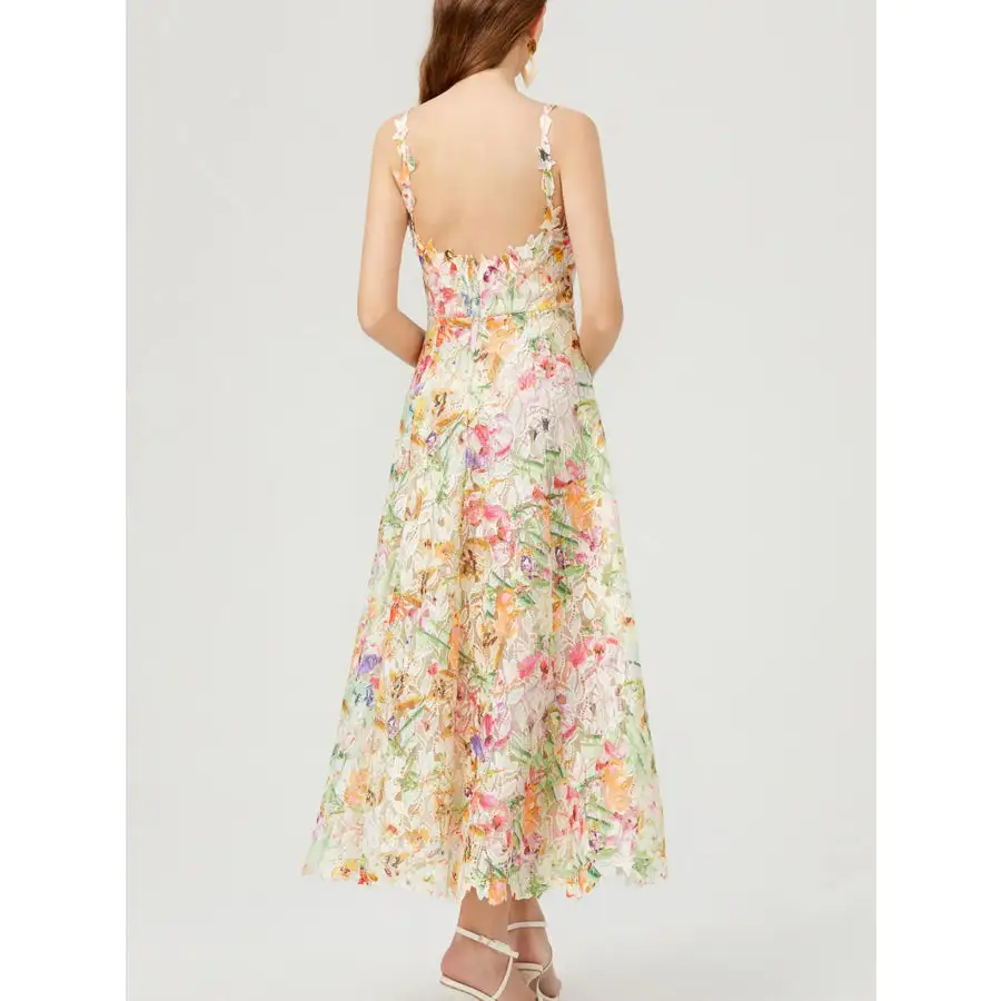 Lace Sleeveless V-Neck Midi Dress