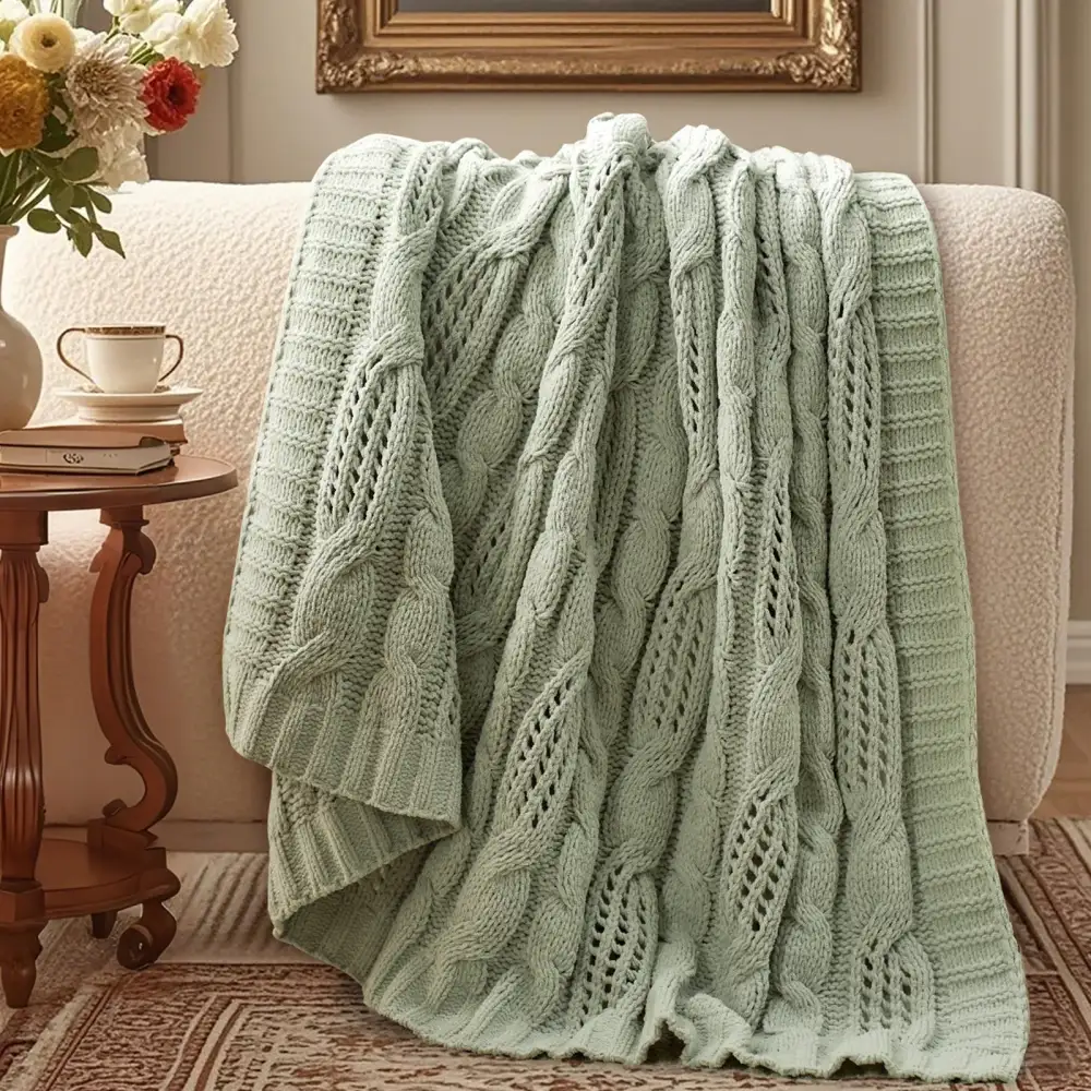 Chenille Cable-Knit Throw Blanket