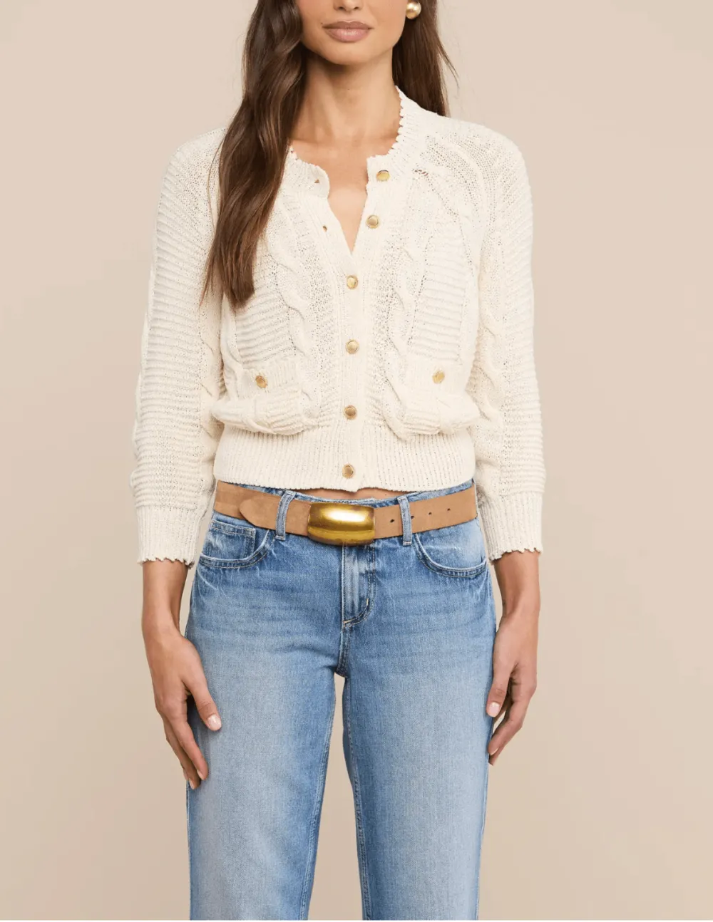 Silk-Blend Cotton Button-Front Cable-Knit Cardigan