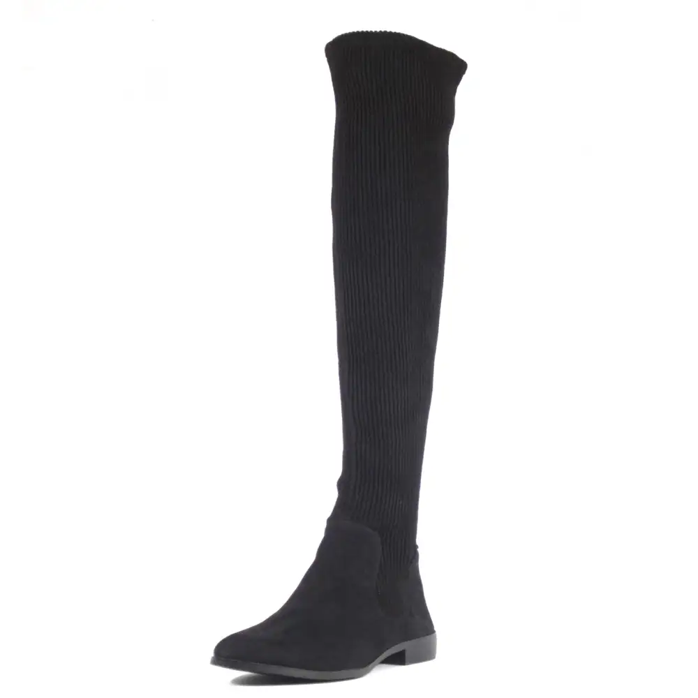 Mixed Material Sock Stretch Knee High Boots