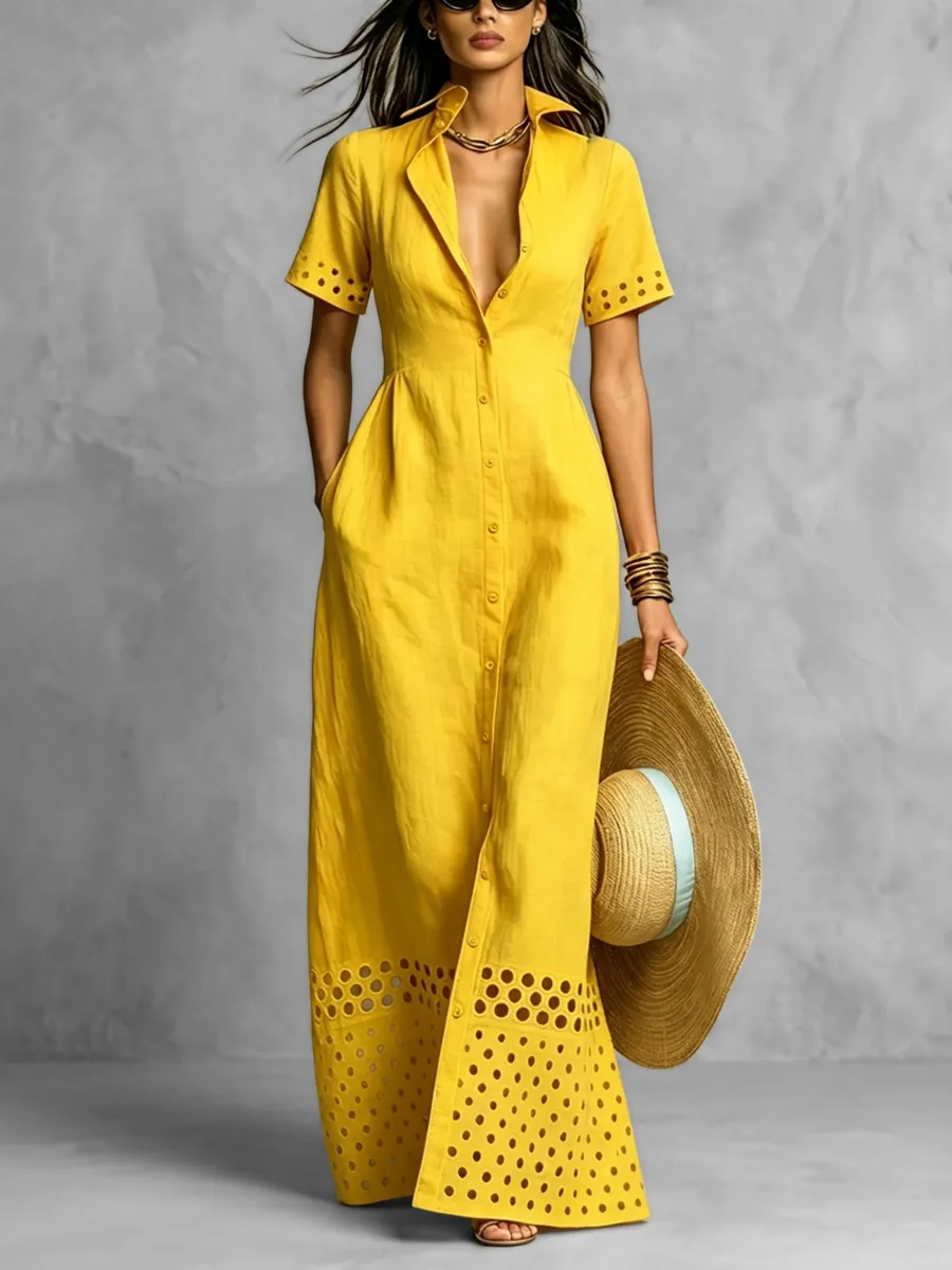 Elasticity Buttoned Maxi Dress