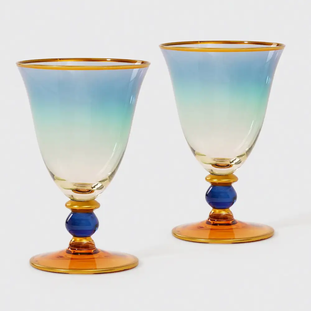 Blue Green Ombre Wine Glass Set