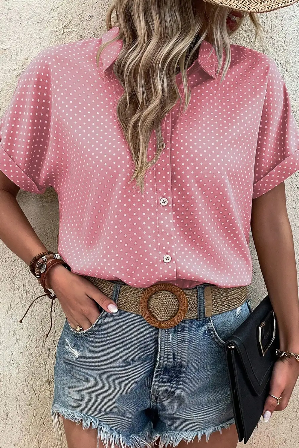 Short Sleeve Dot Print Shirt Blouse