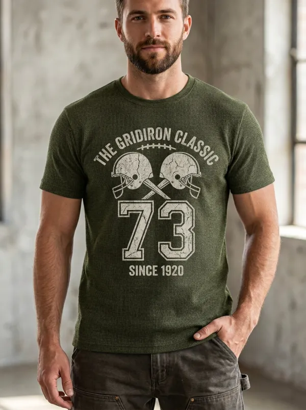 Men's Timeless Helmet Football Gridiron Crew Neck Graphic T-Shirt
