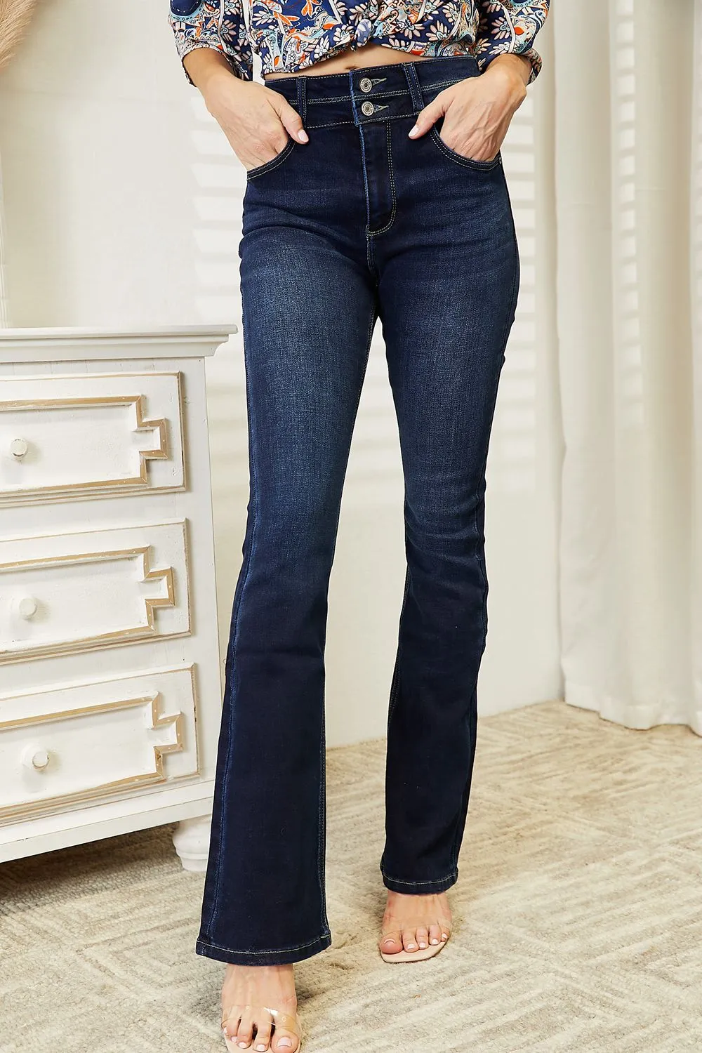 High Rise Wide Waistband Bootcut Denim Jeans
