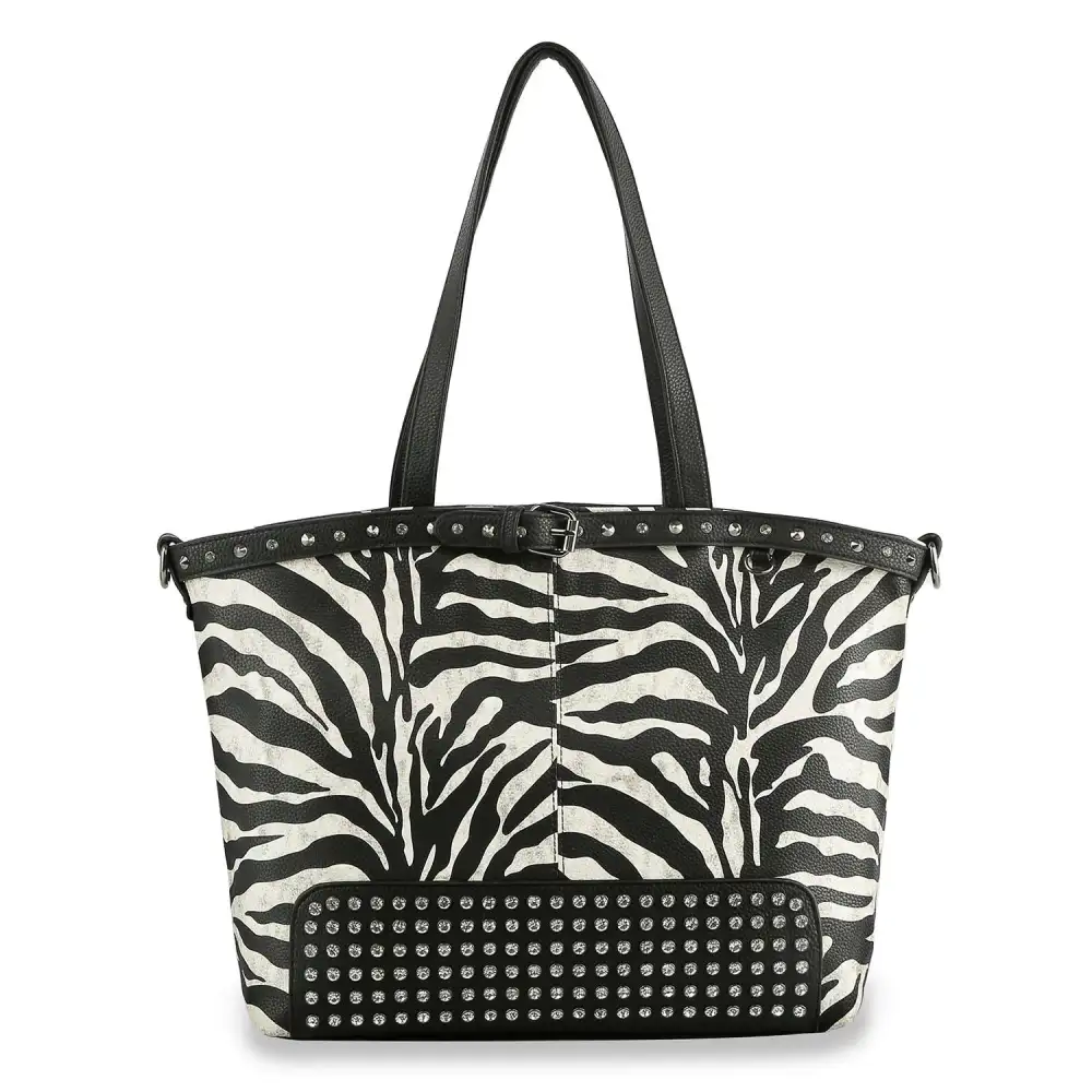 Buckle Rhinestone Accented Tote Bag