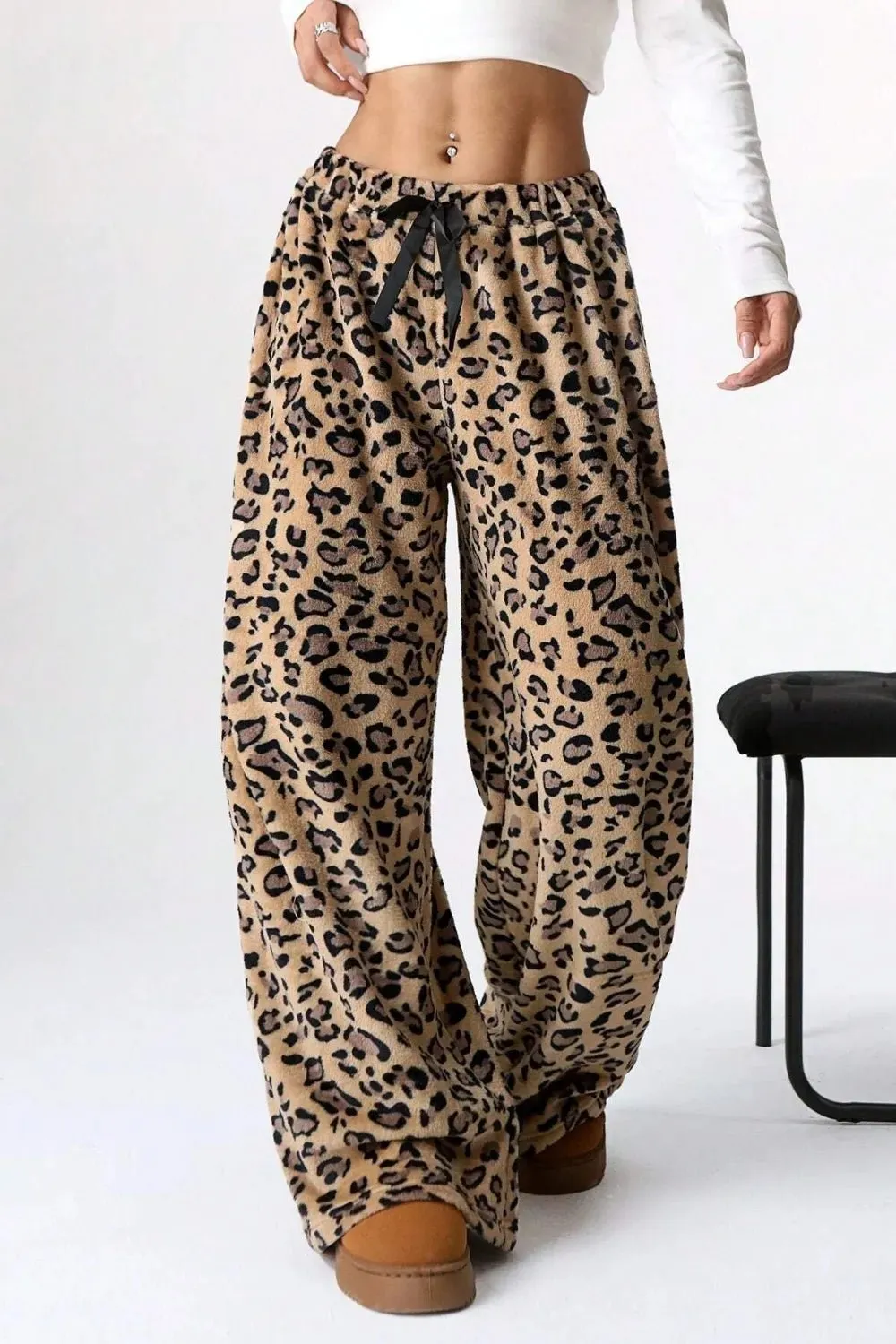 Animal Print Wide Leg Casual Pants