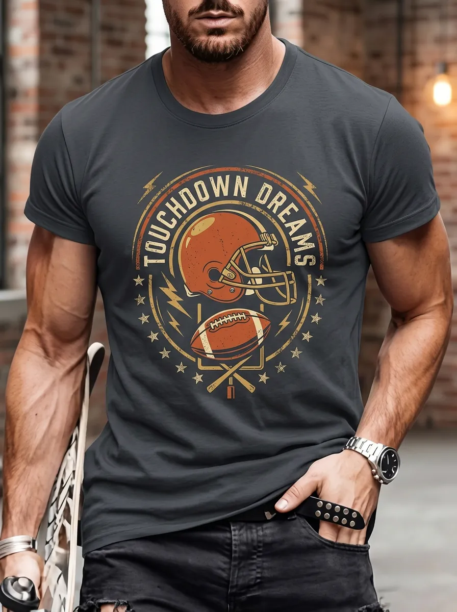 Men's Touchdown Dreams Football Helmet Printed T-Shirt