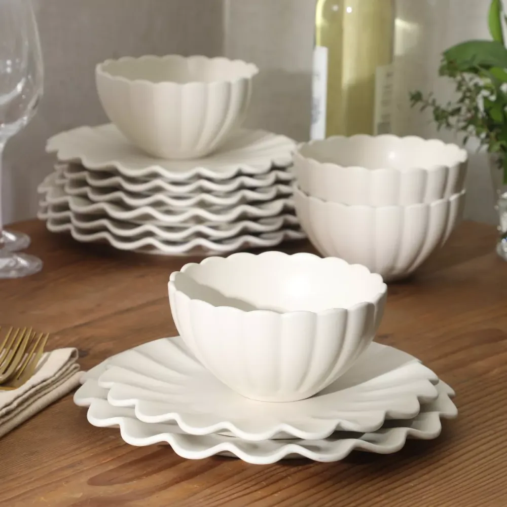 12-Piece Scalloped Stoneware Dinnerware Set