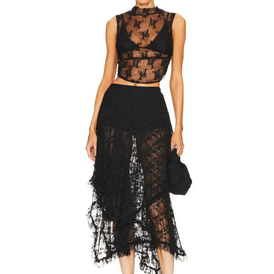 Asymmetrical Lace Midi Skirt