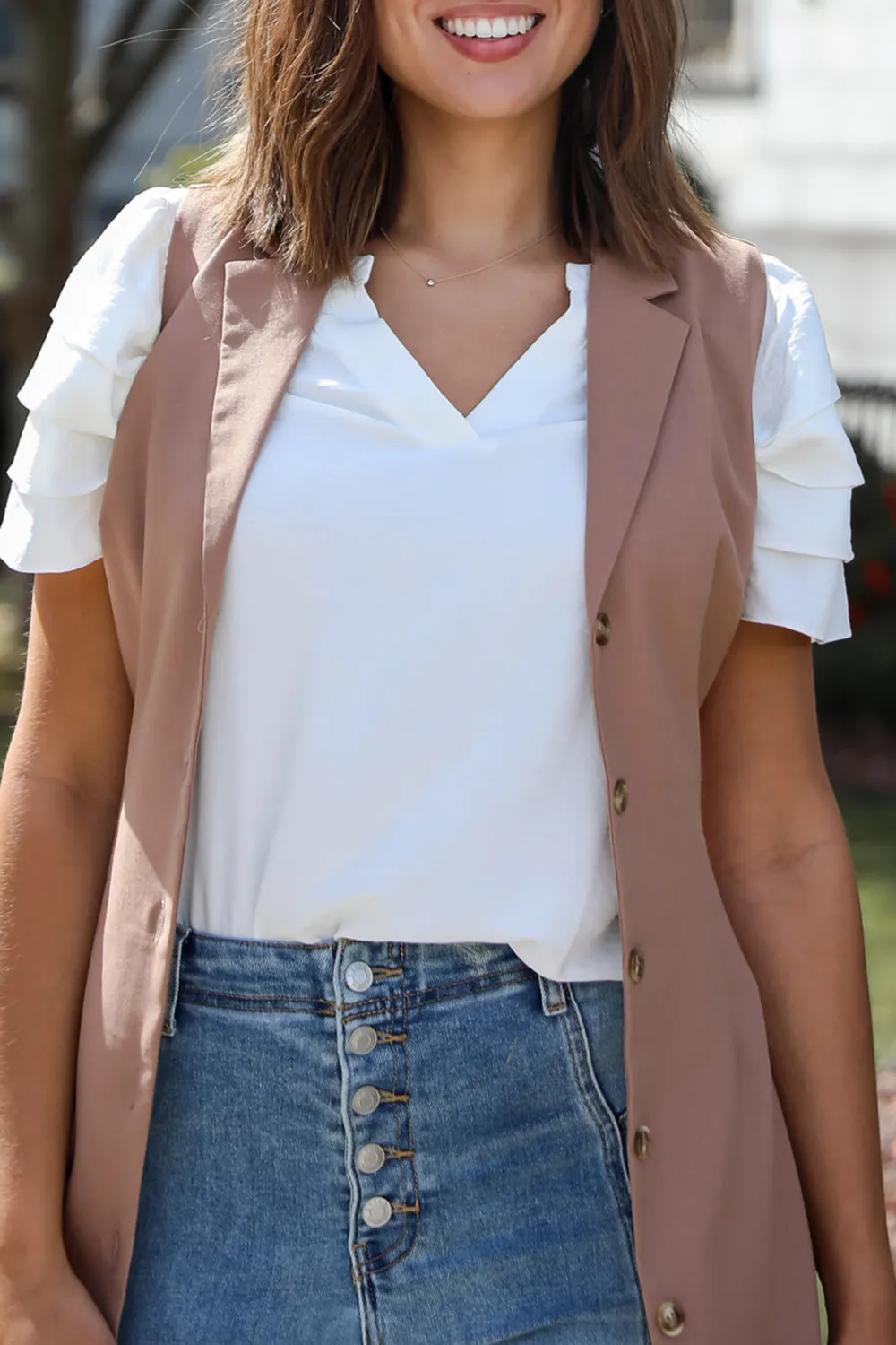 Off White Ruffle Sleeve Blouse