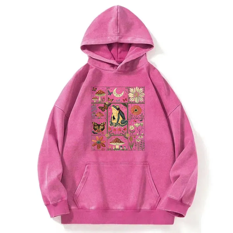 Celestial Frog Goblincore Mushroom Washed Hoodie
