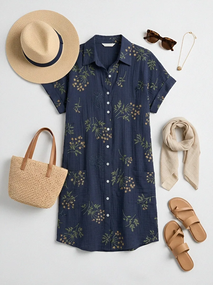 Women's Summer Vacation Wildflower Floral Printed Shirt Dress