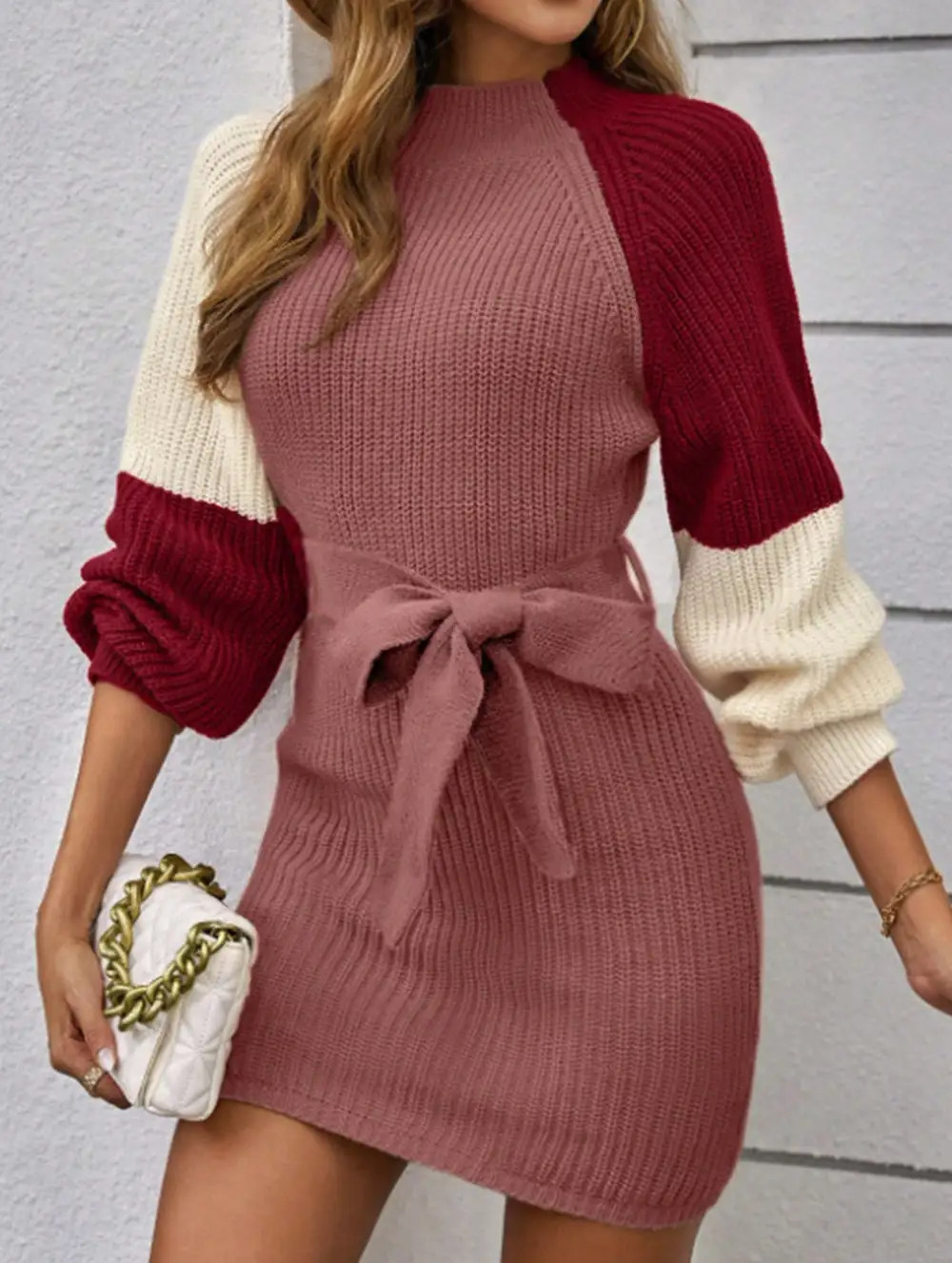 Patchwork Slim Waist Loose Mini Dress