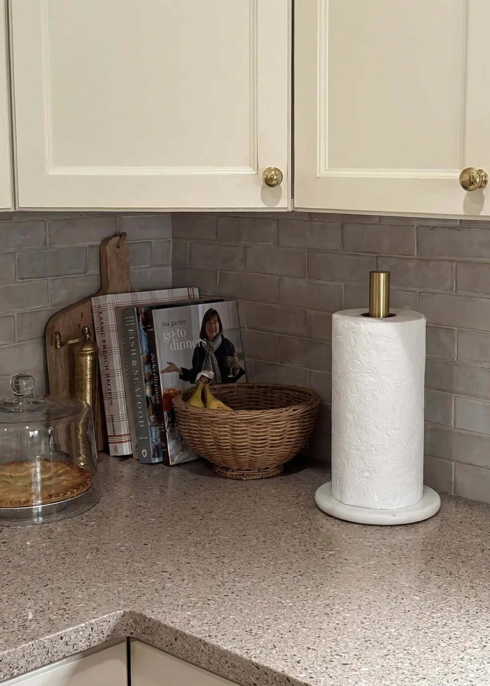 Kitchen Marble Towel Roll Holder White Gold