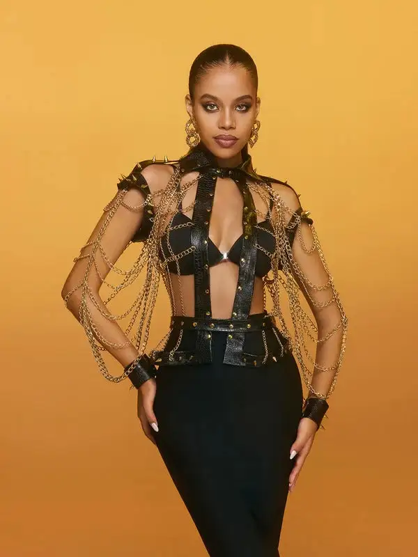 Renaud Spike Leather Chain Top