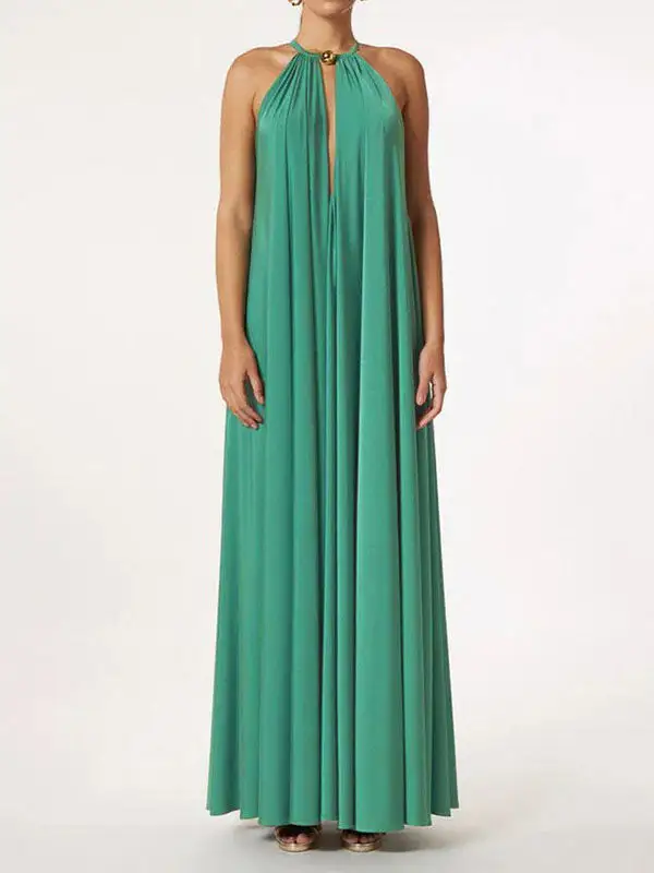 Deep Sleeveless Neck Maxi Dress