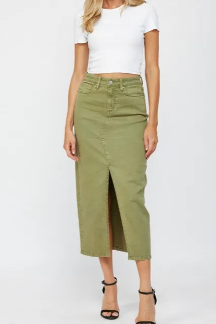 Denim Midi Slit Skirt