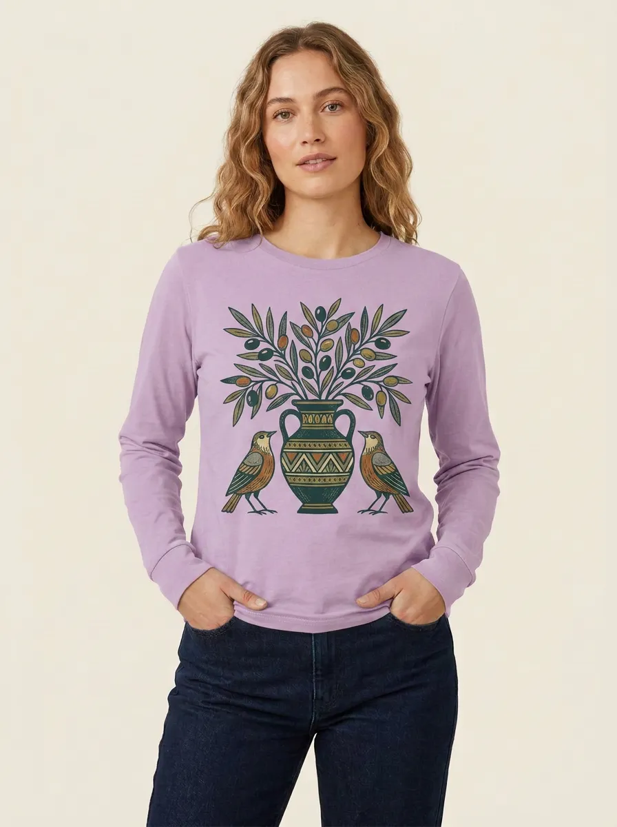 Nature Lover Branch Vase Birds Long Sleeve Top