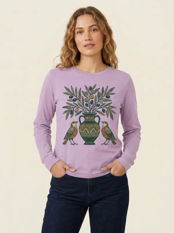 Nature Lover Branch Vase Birds Long Sleeve Top