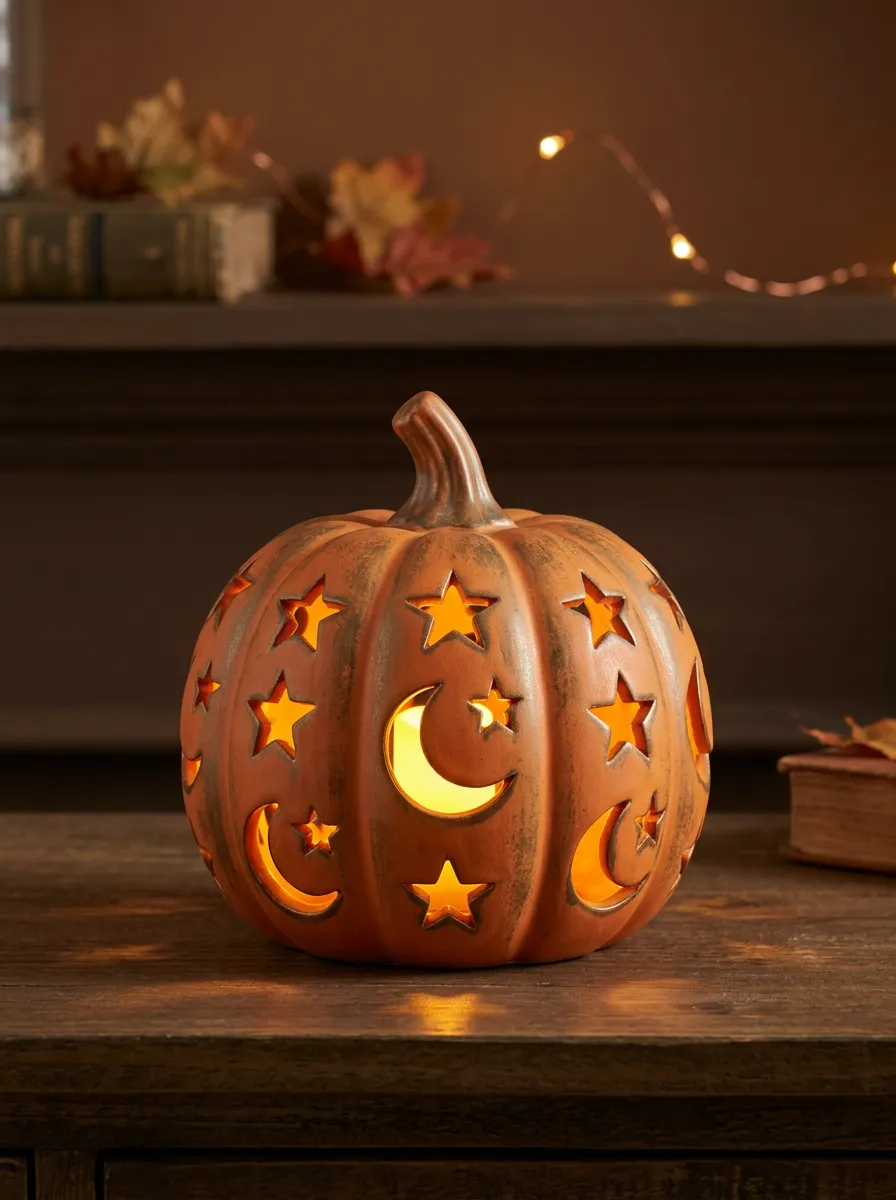 Whimsical Star-Moon Halloween Pumpkin Light