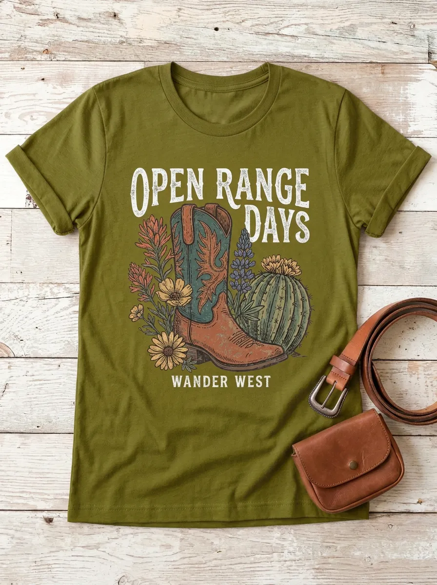 Rustic Cactus Western Crewneck T-Shirt