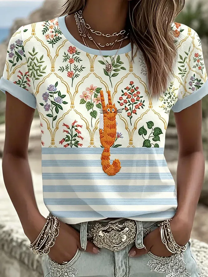 Women's Cute Cat Print Casual T-shirt