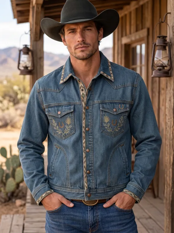 Desert Range Horseshoe Horse Floral Silhouette Men's Western Jacket