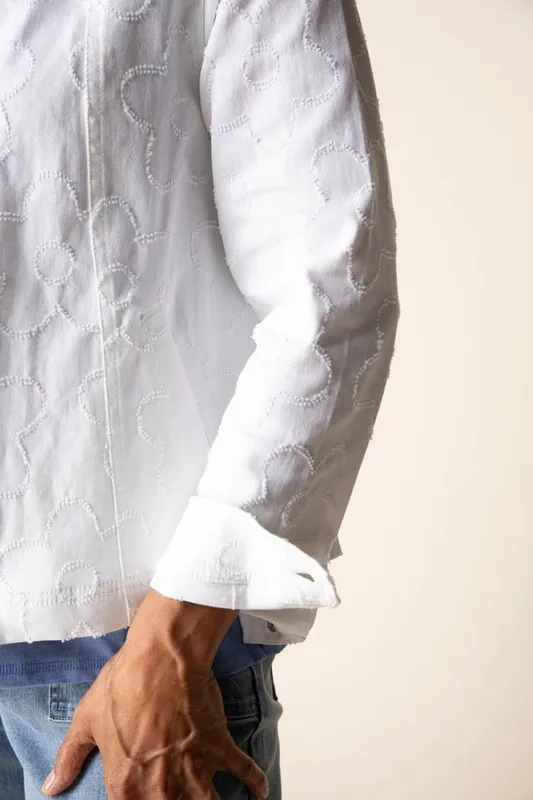 Cotton Floral Collared Button-Front Jacket