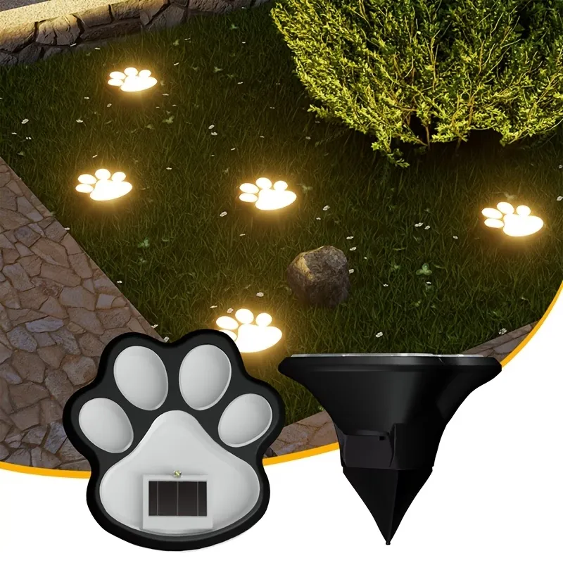 3 Pcs Paw Print Solar Stake Light