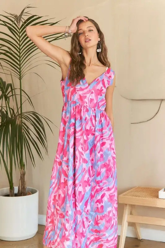 Classic V-Neck Floral Maxi Dress
