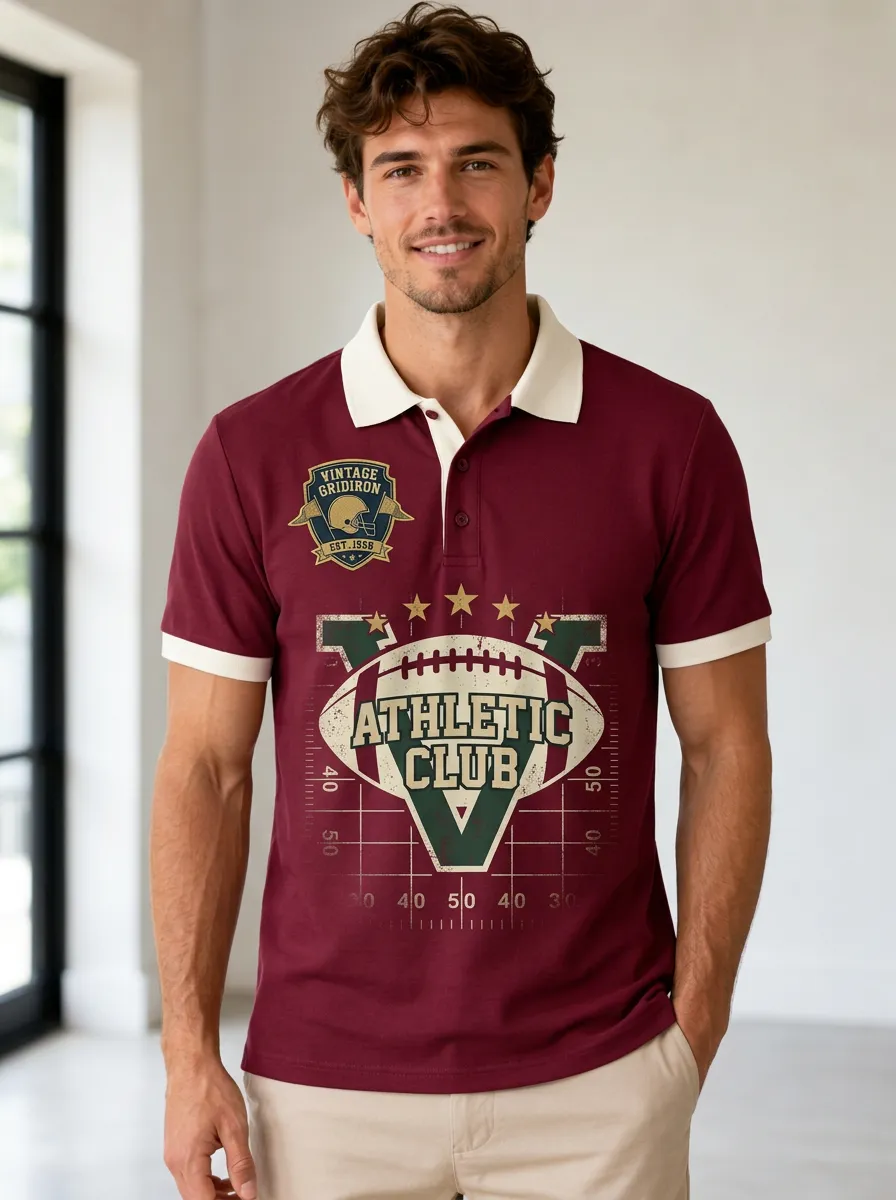 Men's Bold Gridiron Vintage Polo Shirt
