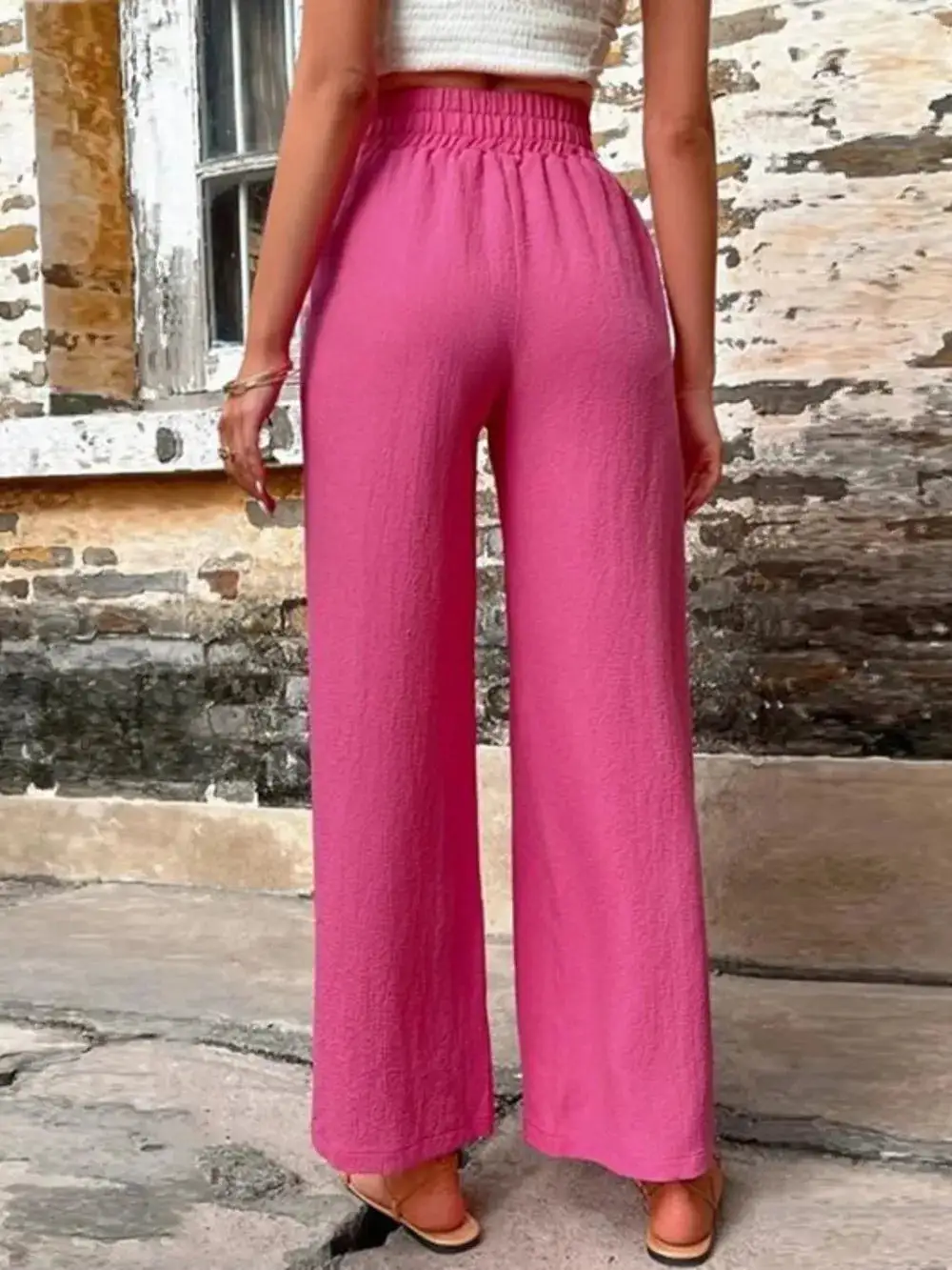 Wide Leg High Waist Tie Waist Pocketed Pants