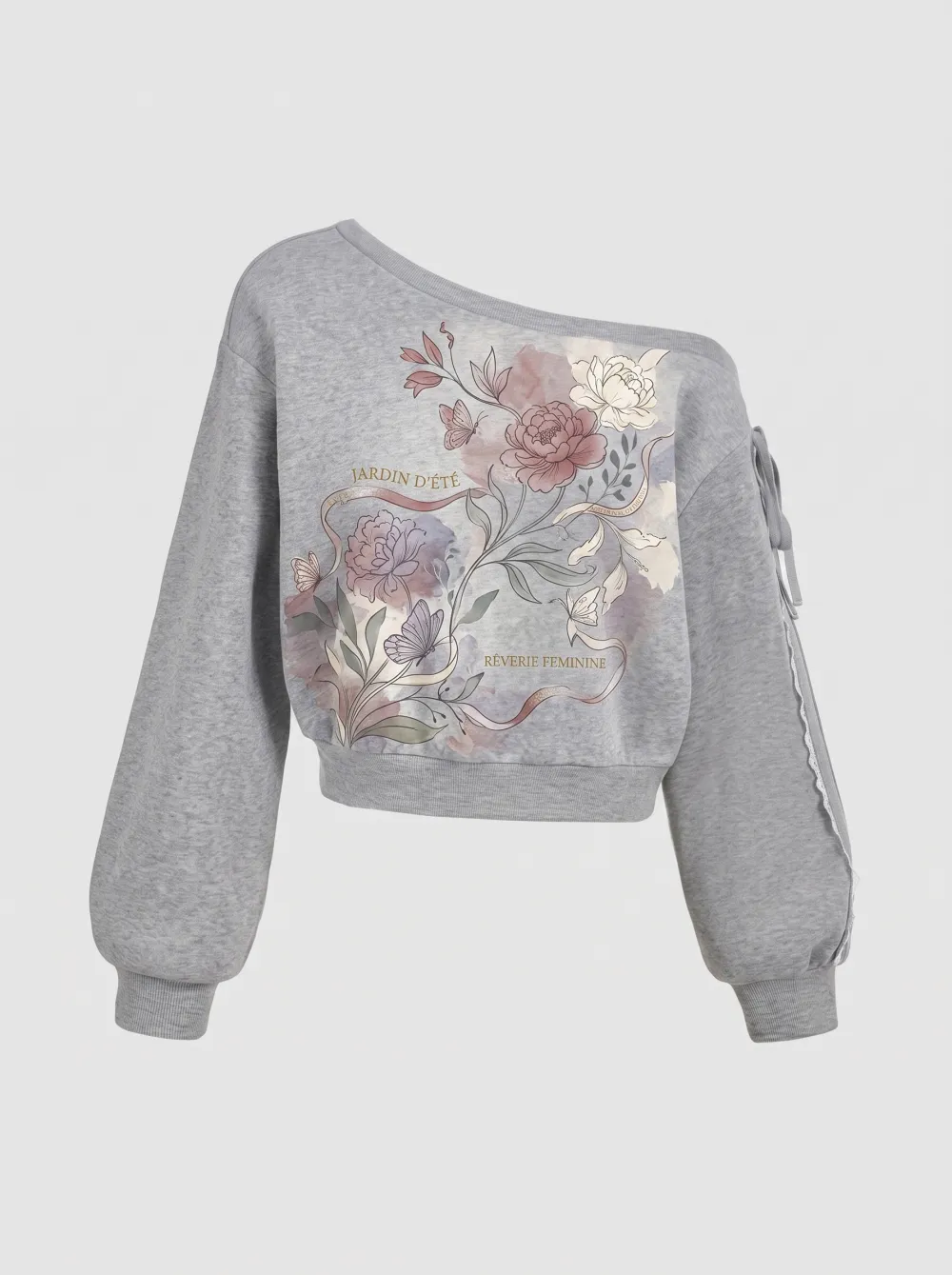 Women's Floral Butterfly Jardin D'été Printed One-Shoulder Sweatshirt