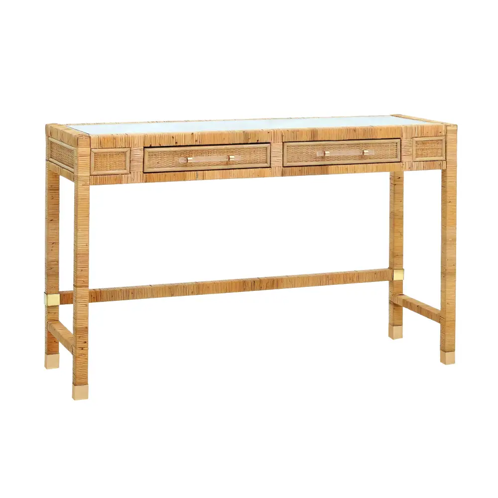 Storage Extendable Rattan Wood Desk