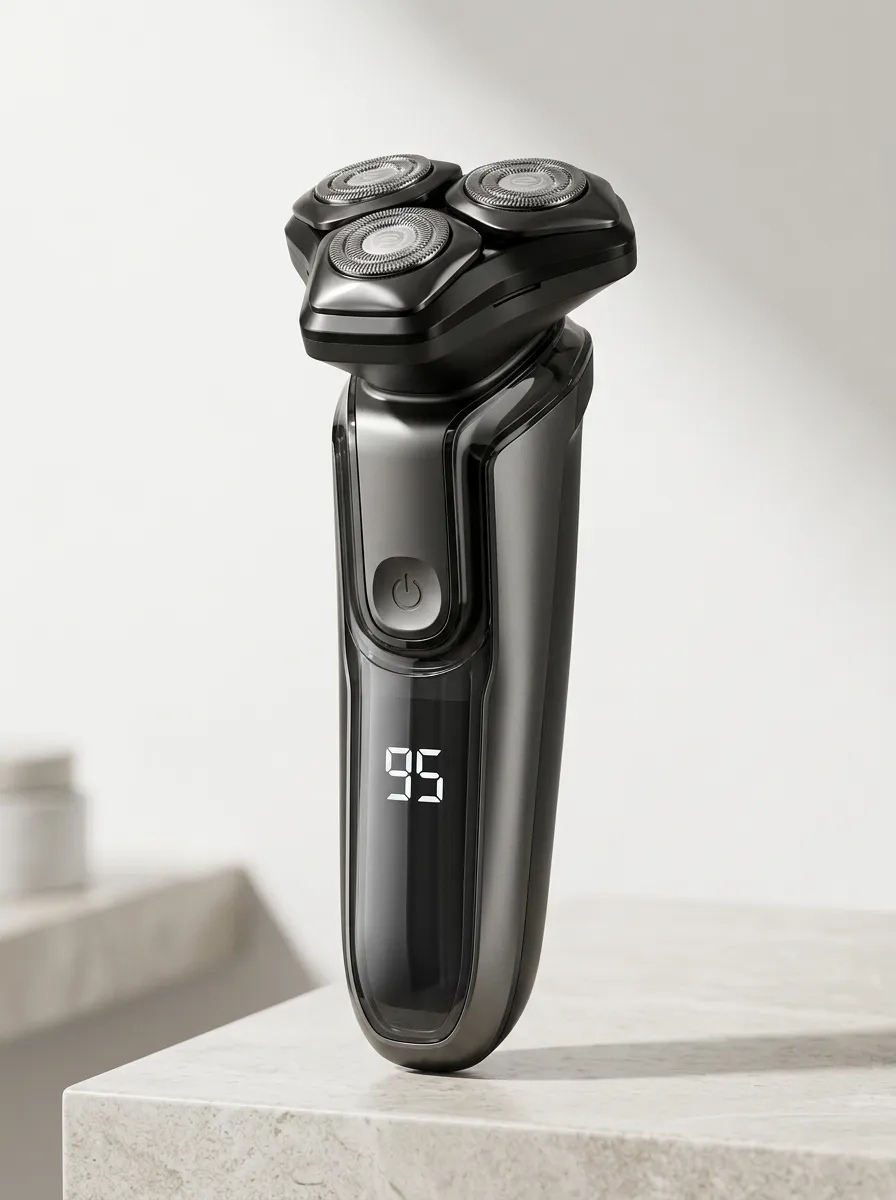 Rotary Triple-Head Digital Display Electric Shaver for Facial Grooming