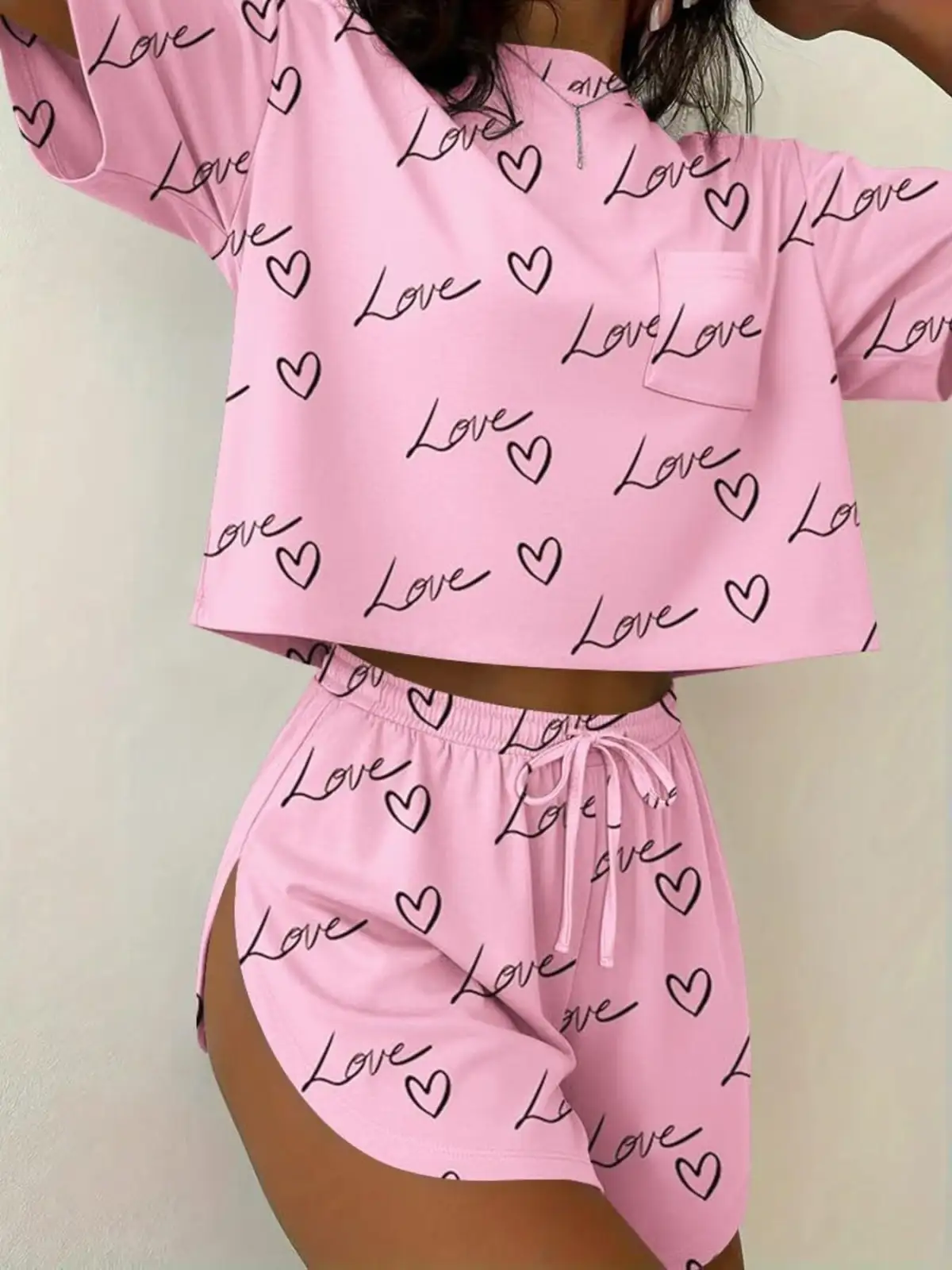 Refined Drawstring Tee and Shorts Matching Set