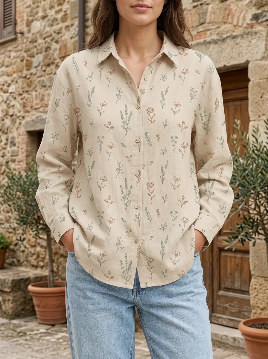 Botanical Wildflower Floral Linen Shirt