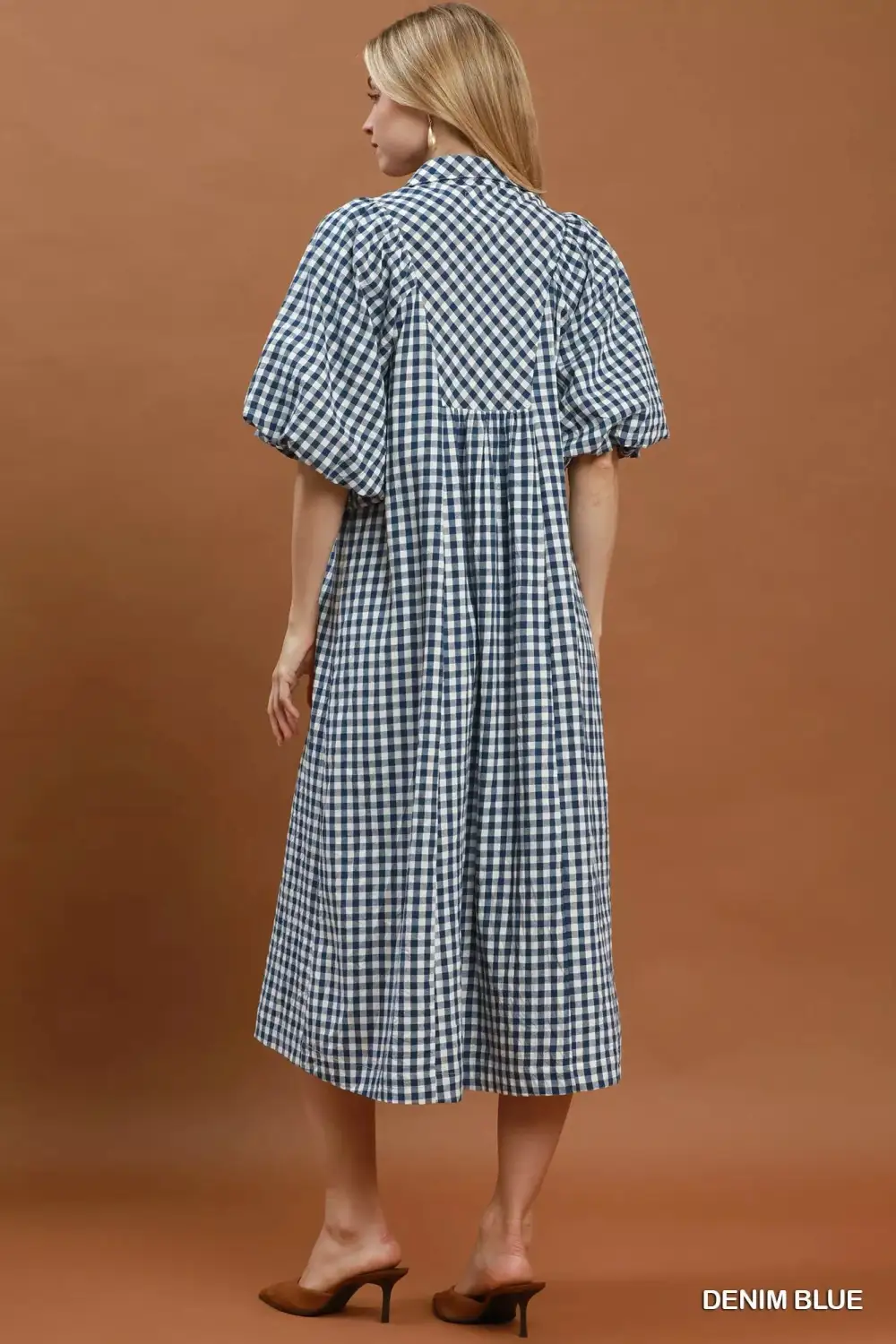 Puff Sleeve Plaid Midi Dress