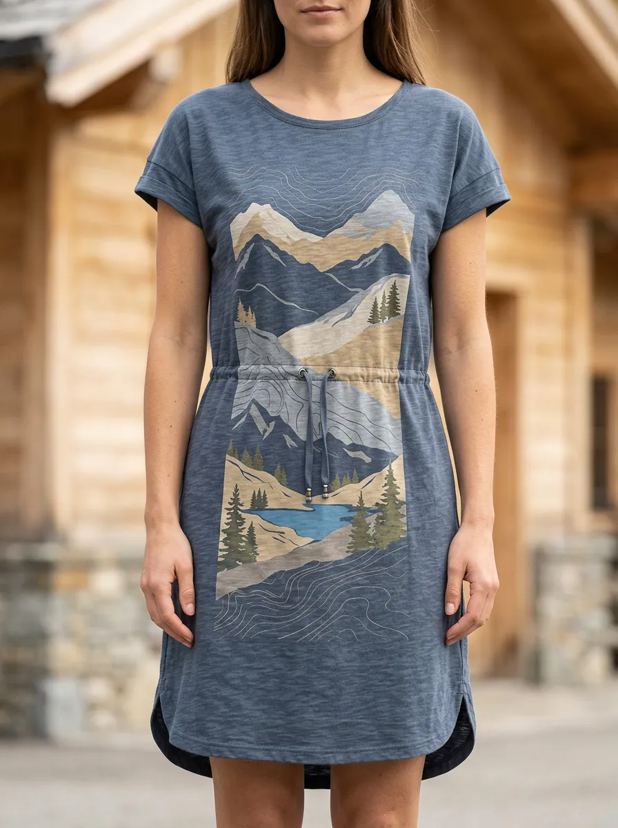 Women's Mountain Graphic Drawstring T-Shirt Dress