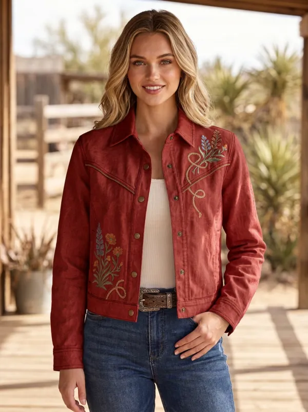 Ranch Floral Rope Embroidered Artwork Women's Western Jacket