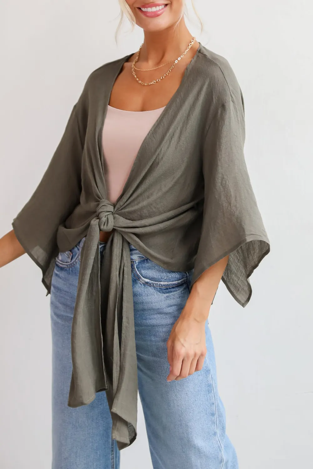 Olive Tie-Front Blouse
