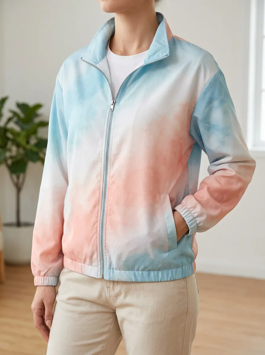 Women's Pastel Tie Dye Pattern Printed Zip Up Jacket