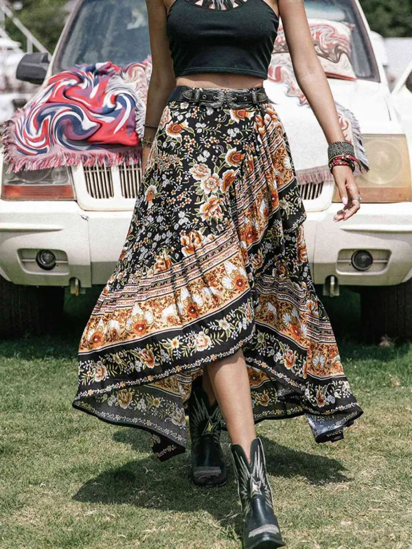 Printed High Low Ruffle Skirt