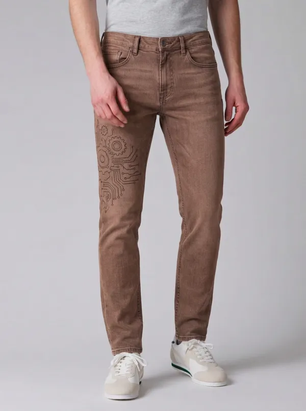 Men's Tech Enthusiast Circuit Gear Graphic Stretch Jeans