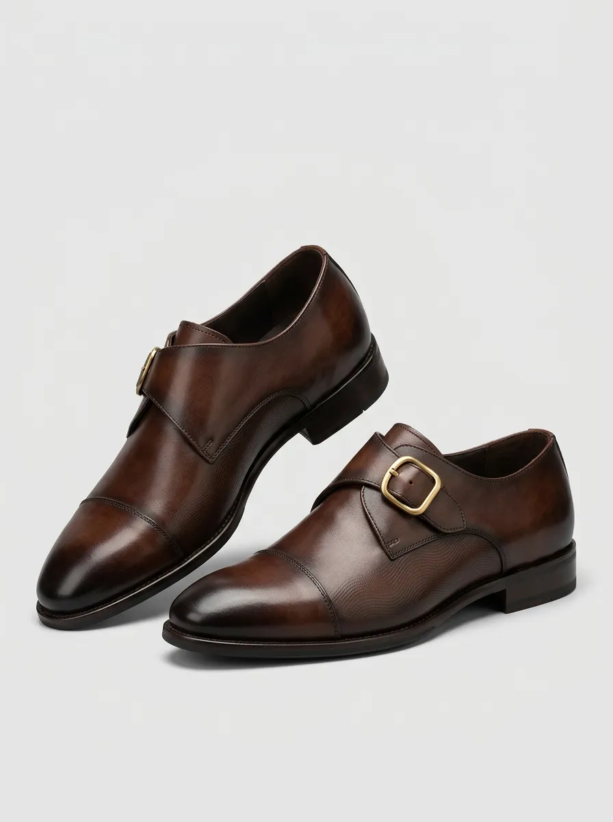 Men's Classic Leather Monk Strap Buckle Dress Shoes