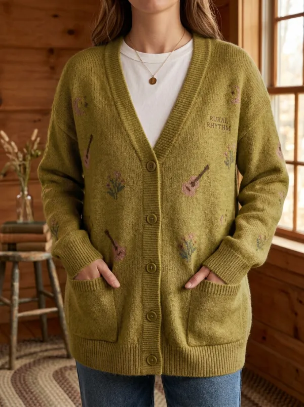 Guitar Floral Moon Country Music Cardigan