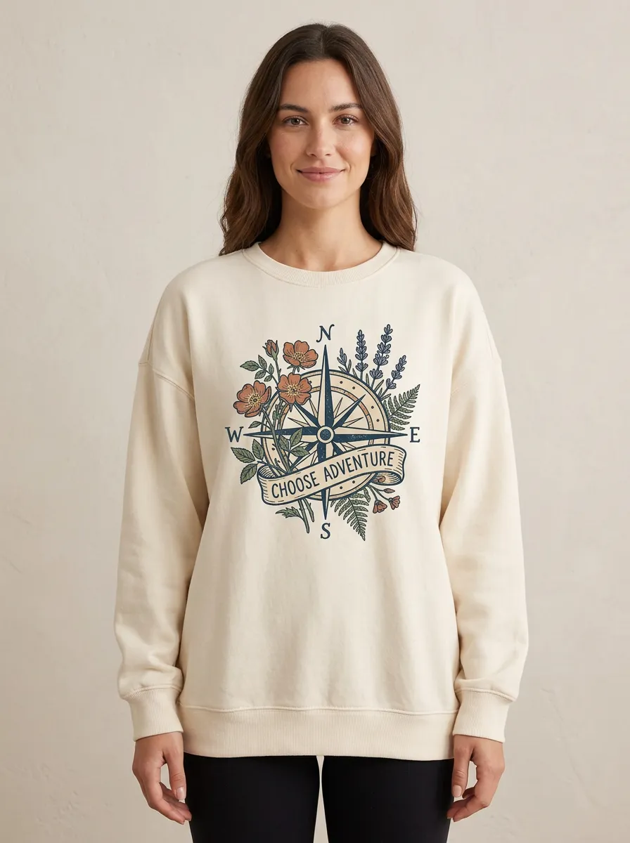 Travel Lover Compass Floral Choose Adventure Sweatshirt